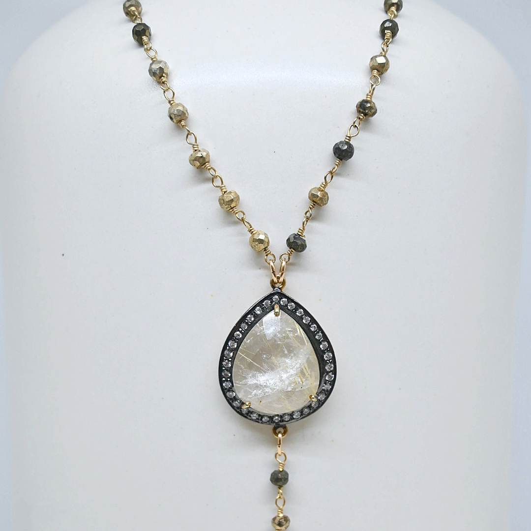 Golden authentic rutilated quartz necklace on gold filled chain